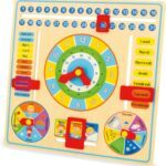 Planche d'apprentissage en bois (heure, date, chiffre)