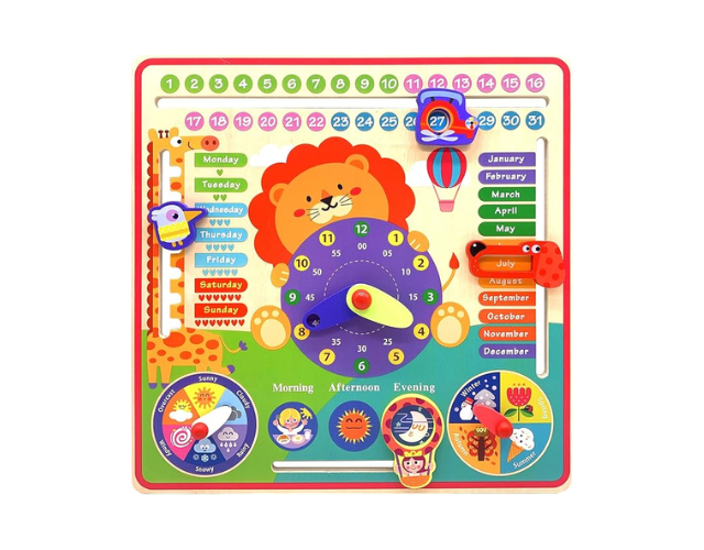 planche d'apprentissage en bois (heure, date, chiffre)