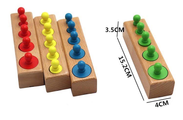 Les dimensions des Jouets Montessori en bois - " Les Cylindres colorés"