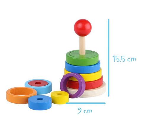 Jeu d'empilement en bois - Pyramide Couleurs