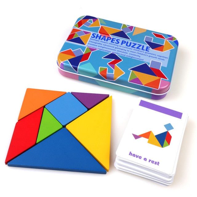 Boite puzzle tangram colorés