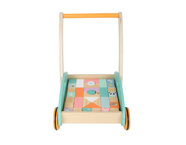 pousseur chariot avec cubes de construction pastel