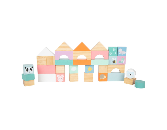 pousseur chariot avec cubes de construction pastel