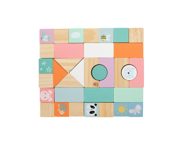 pousseur chariot avec cubes de construction pastel