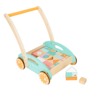 pousseur chariot avec cubes de construction pastel