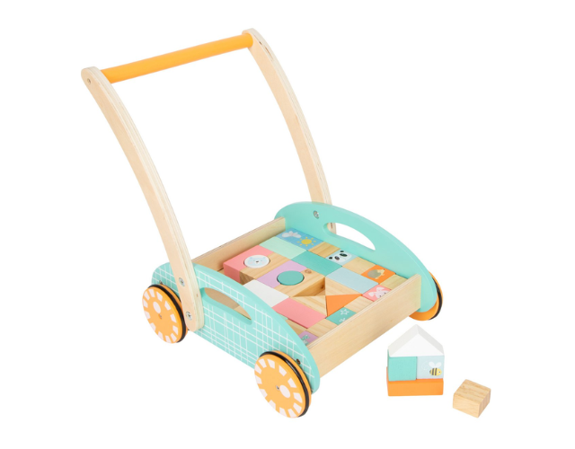 pousseur chariot avec cubes de construction pastel