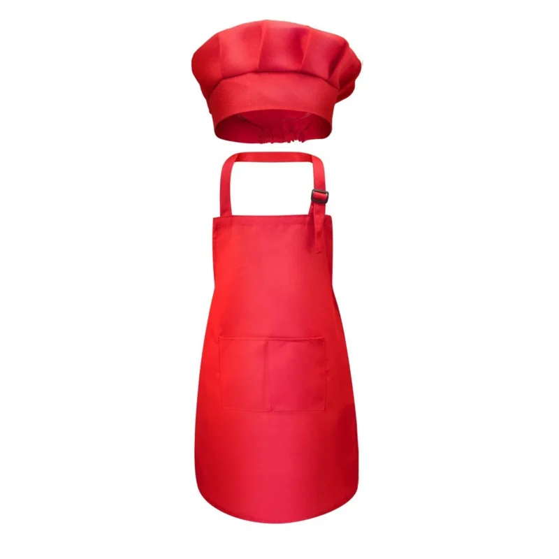 Tablier et toque de cuisine rouge