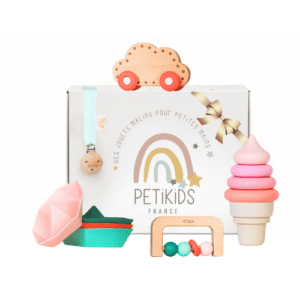 coffret cadeau naissance montessori silicone rose