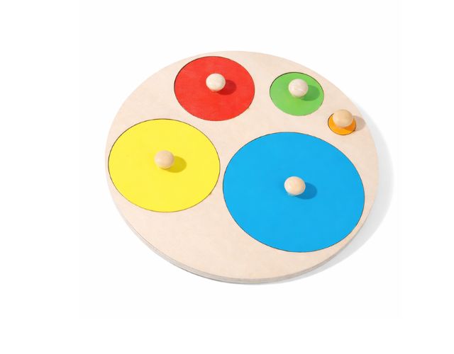 puzzle montessori sur planche 5 encastrements ronds