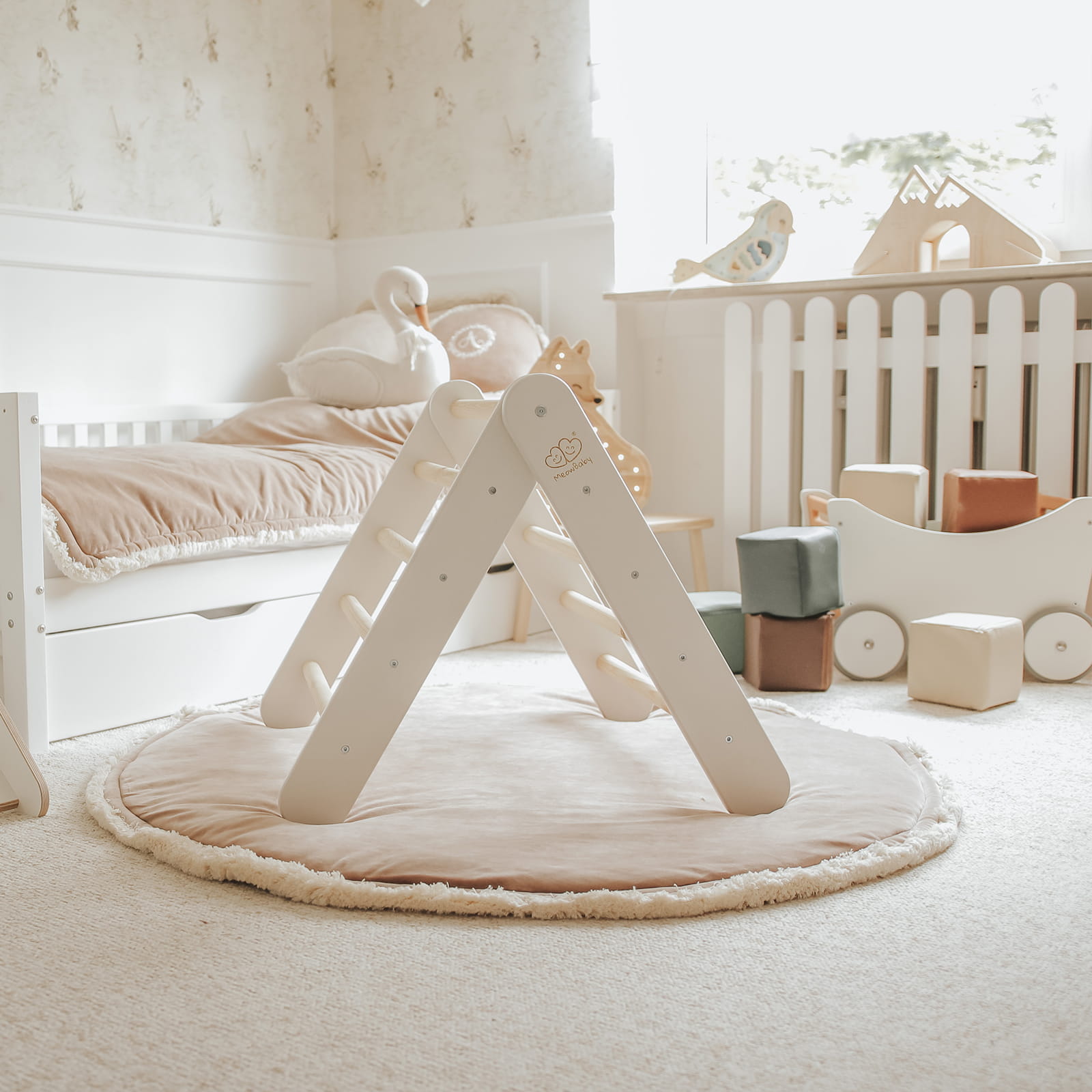 ladder with a slide climbing wall white