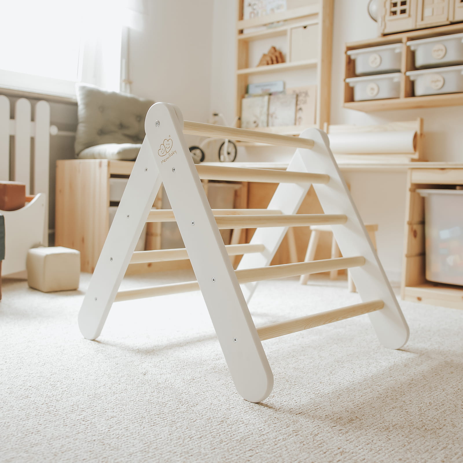 large wooden pikler ladder white