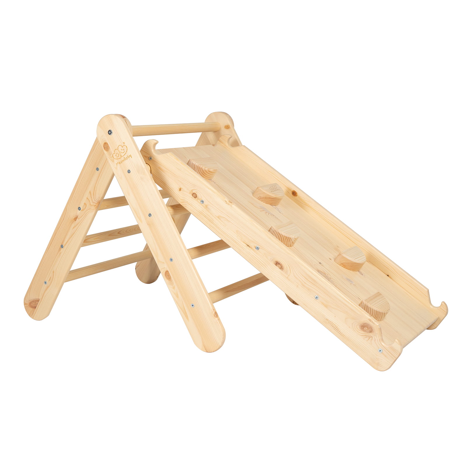 ladder with a slide climbing wall natural wood