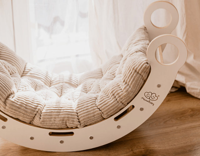 white wooden dream rocker with pillow and slide medium