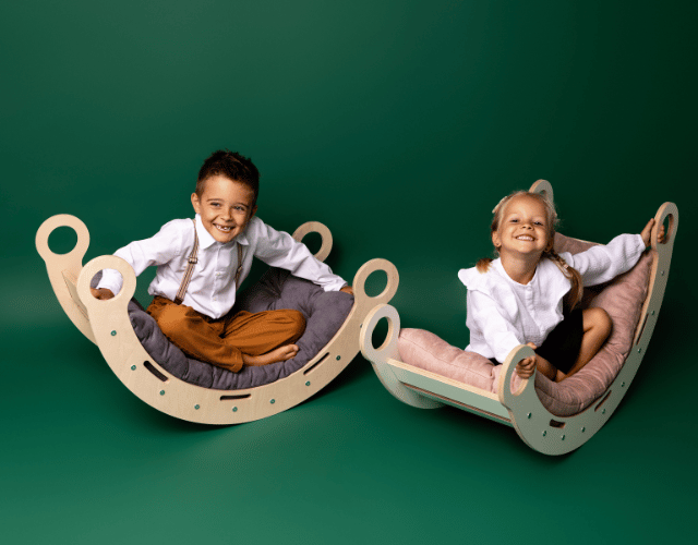 white wooden dream rocker with pillow and slide medium