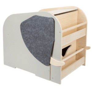 meuble montessori 4 en 1 coffre, bibliothèque, siège & dessin