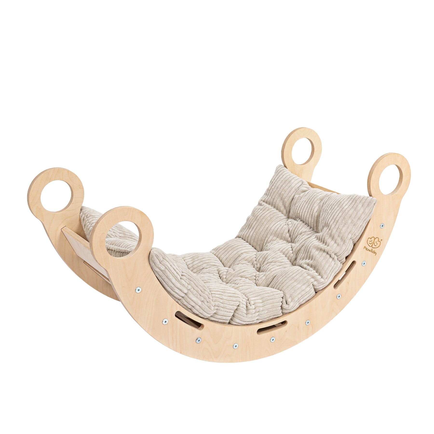 snug rocker for kids natural with beige pillow