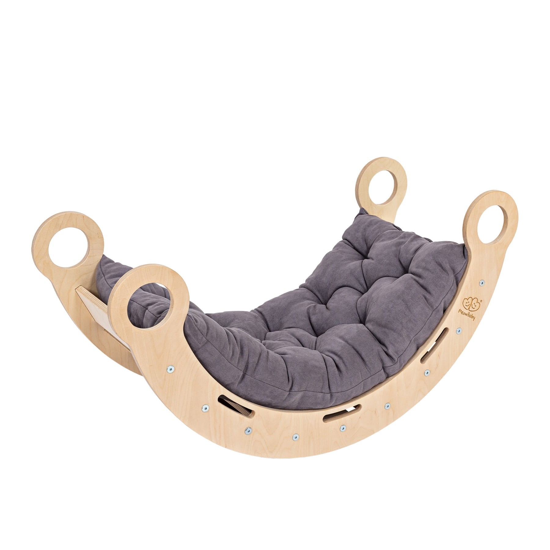 snug rocker for kids natural with grey pillow