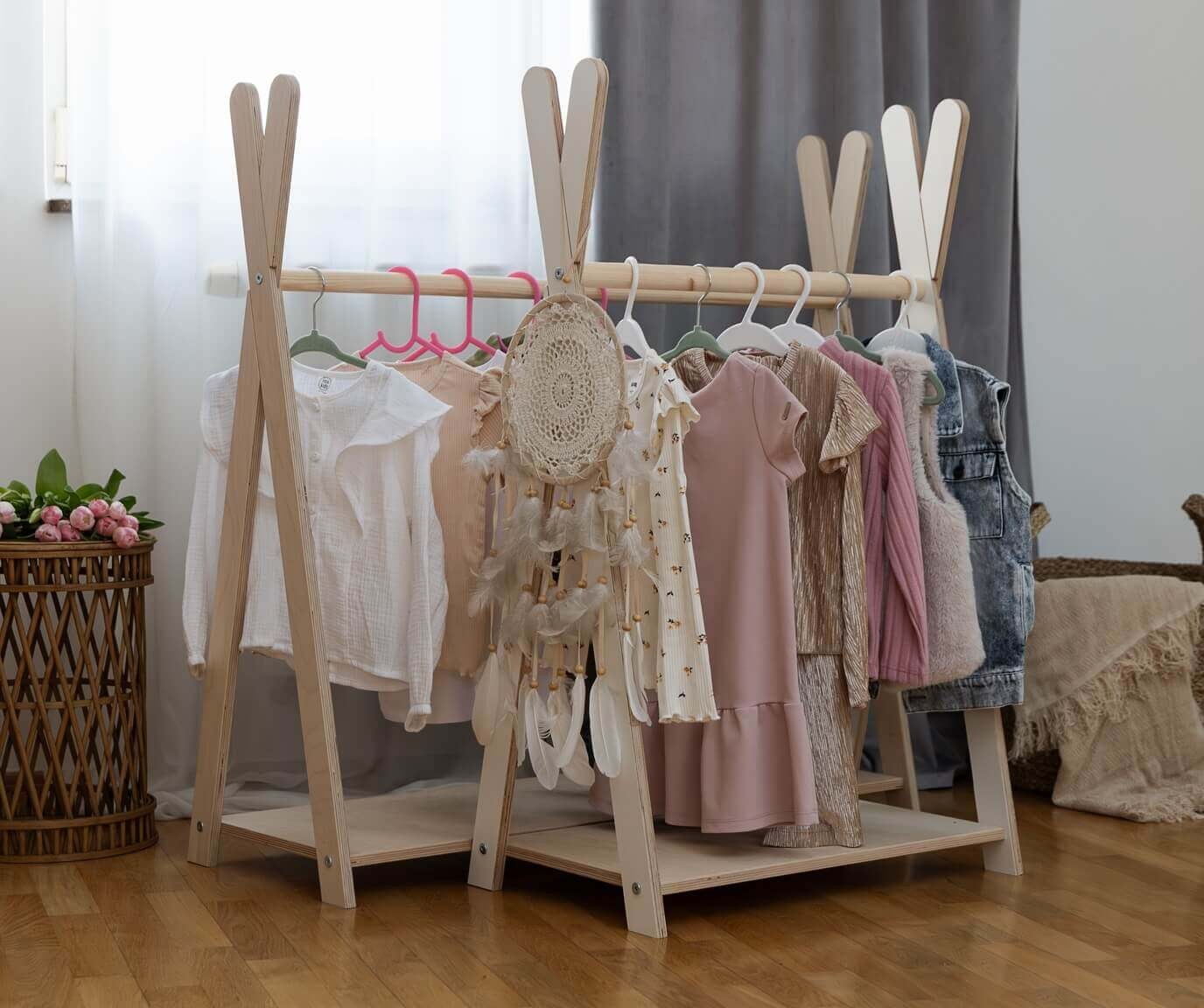 tipi clothing rack for children large natural wood