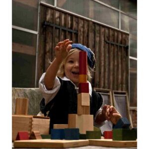 wooden blocks in a box – colorful, 63 pieces