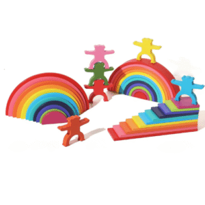arc en ciel, planches et demi cercles en bois montessori