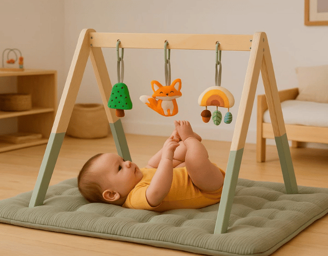 busykids montessori baby gym with hanging toys